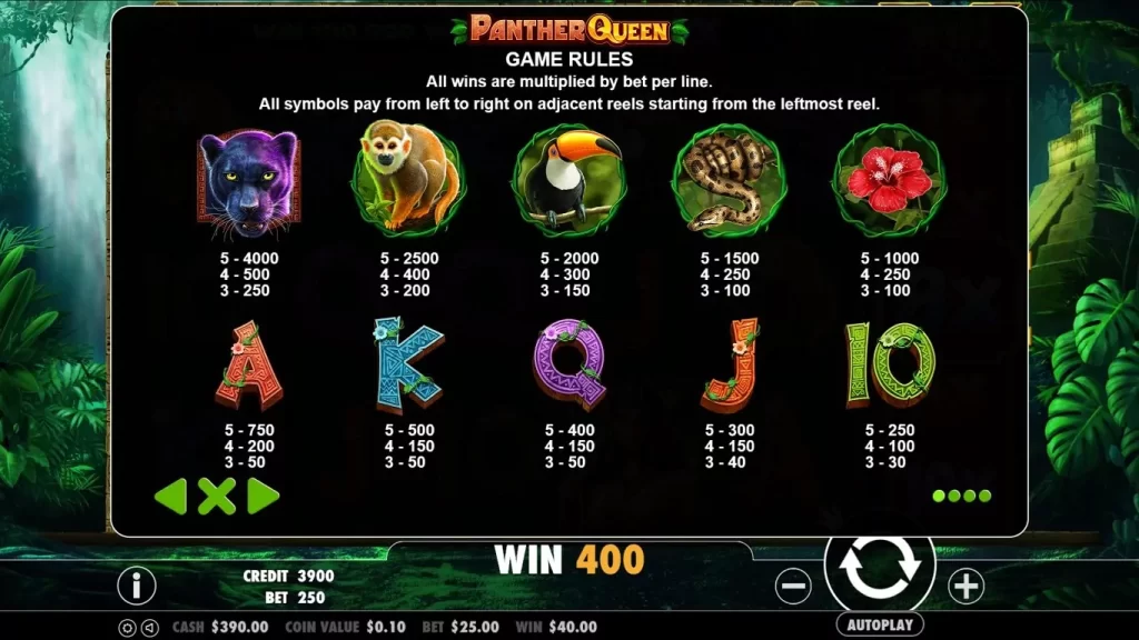 อัตราการจ่ายของเกมPanther Queen