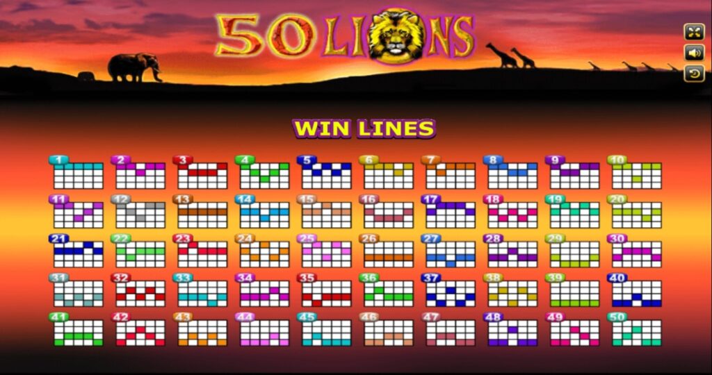 ลักษณะของเกมสล็อต Fifty Lions